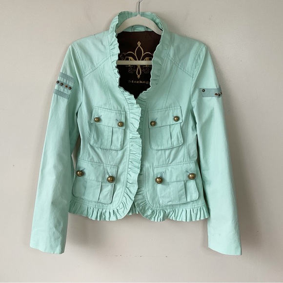 Mackage Ruffled Trim Military Style Utility Jacket in Mint Green Size M - Picture 3 of 14